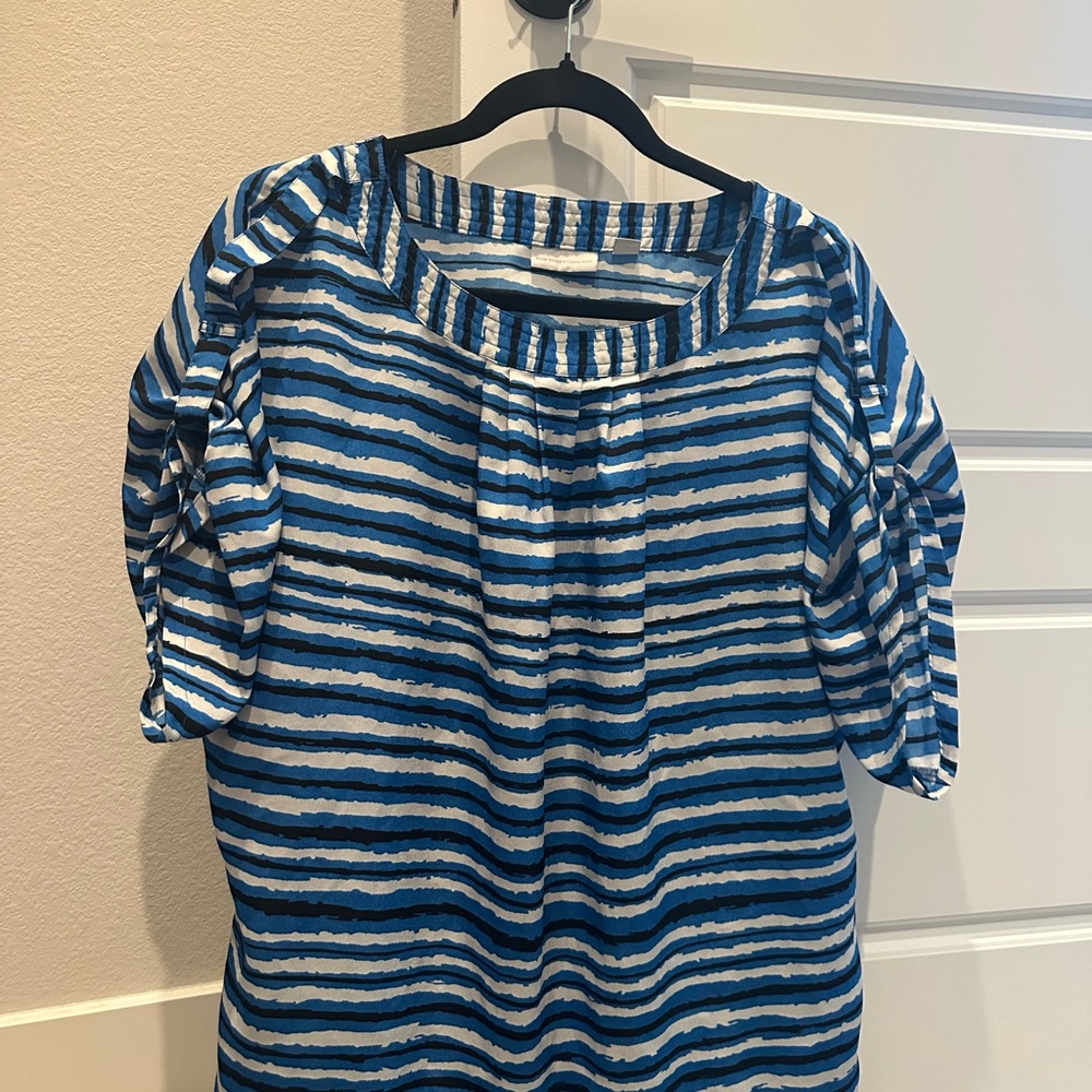 Jones New York Blue and White Striped Blouse